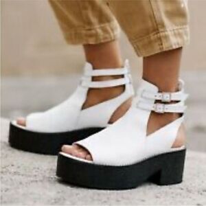 Free People Hallie Platform White Leather Sandals EU 38 US 8 Sold Out Color NWOB